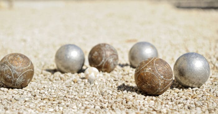 Low angle view of boules balls in Provence